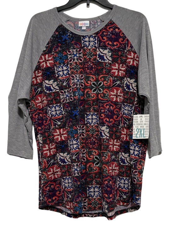 LuLaRoe Tops - LuLaRoe NWT Gray Raglan with Multicolor Tile Print